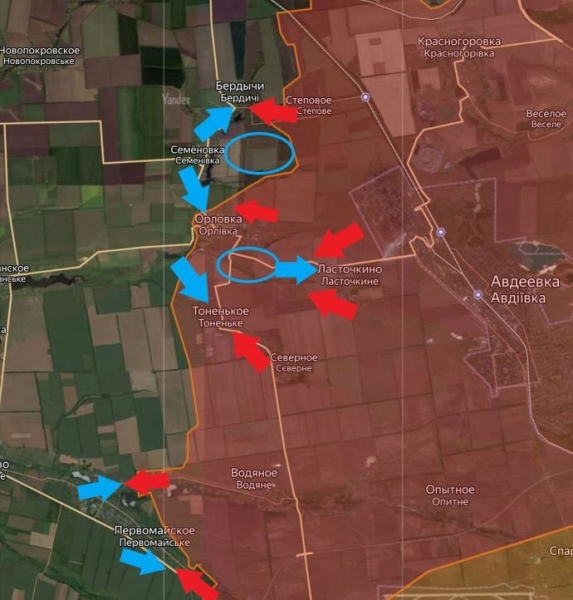 Обновлённая карта боевых действий на Украине по данным на 12:00 мск сегодня, 04.03.2024