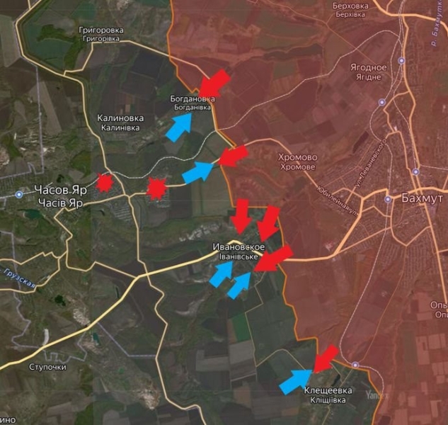 Обновлённая карта боевых действий на Украине по данным на 12:00 мск сегодня, 05.03.2024