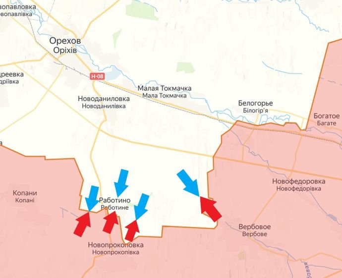 Обновлённая карта боевых действий на Украине по данным на 12:00 мск сегодня, 06.03.2024