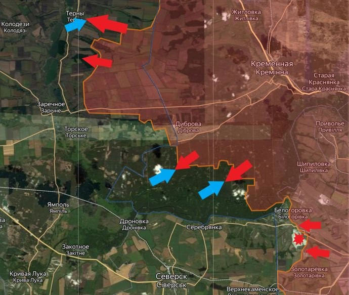 Обновлённая карта боевых действий на Украине по данным на 12:00 мск сегодня, 07.03.2024