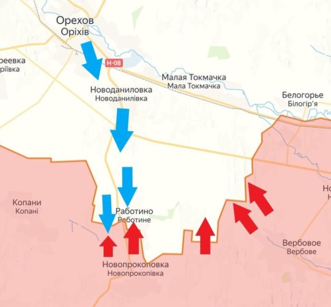 Обновлённая карта боевых действий на Украине по данным на 12:00 мск сегодня, 12.03.2024
