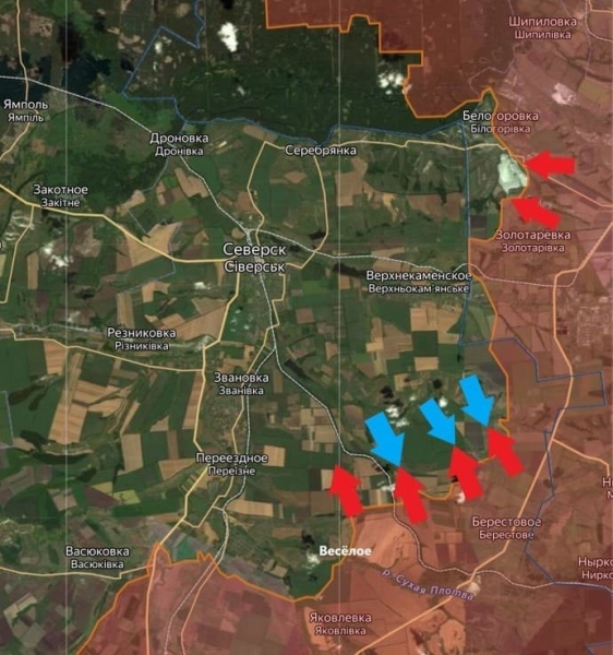 Обновлённая карта боевых действий на Украине по данным на 12:00 мск сегодня, 05.04.2024