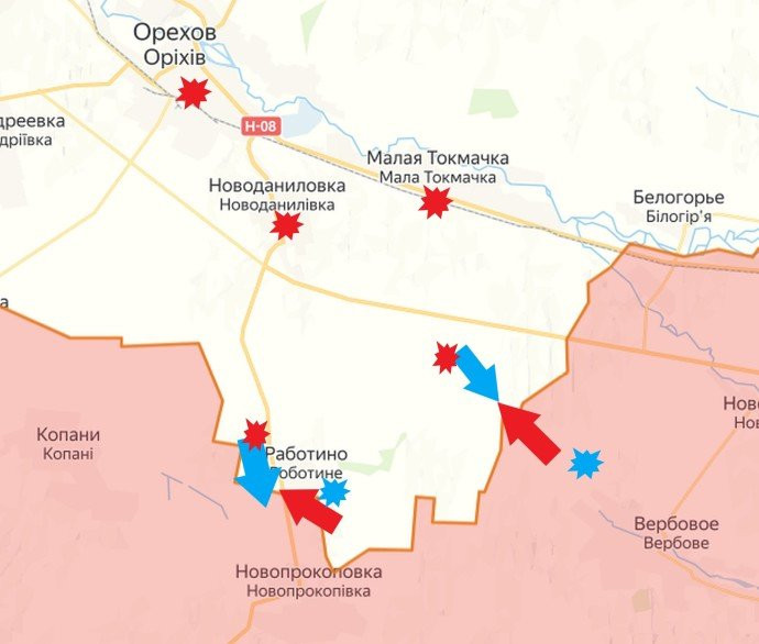 Обновлённая карта боевых действий на Украине по данным на 12:00 мск сегодня, 05.04.2024