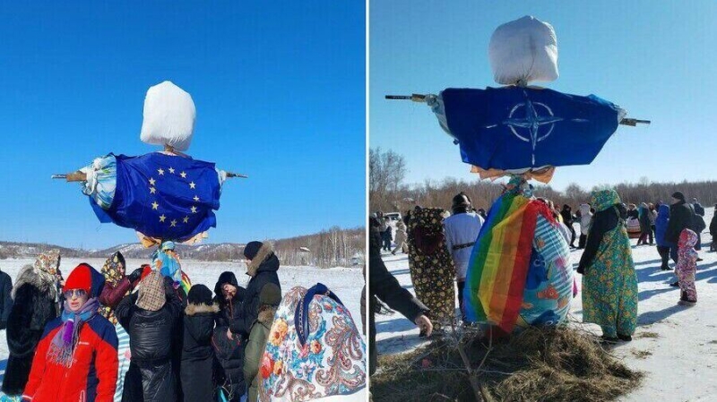 В Благовещенске сожгли чучело с флагами Евросоюза, НАТО и ЛГБТ*